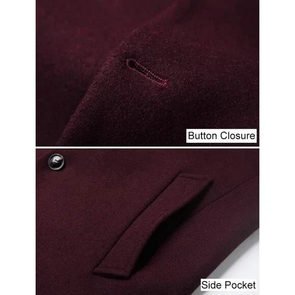 Men's Black Trench Coat Coat Single Breasted Business Overcoat - Picture 5 of 6